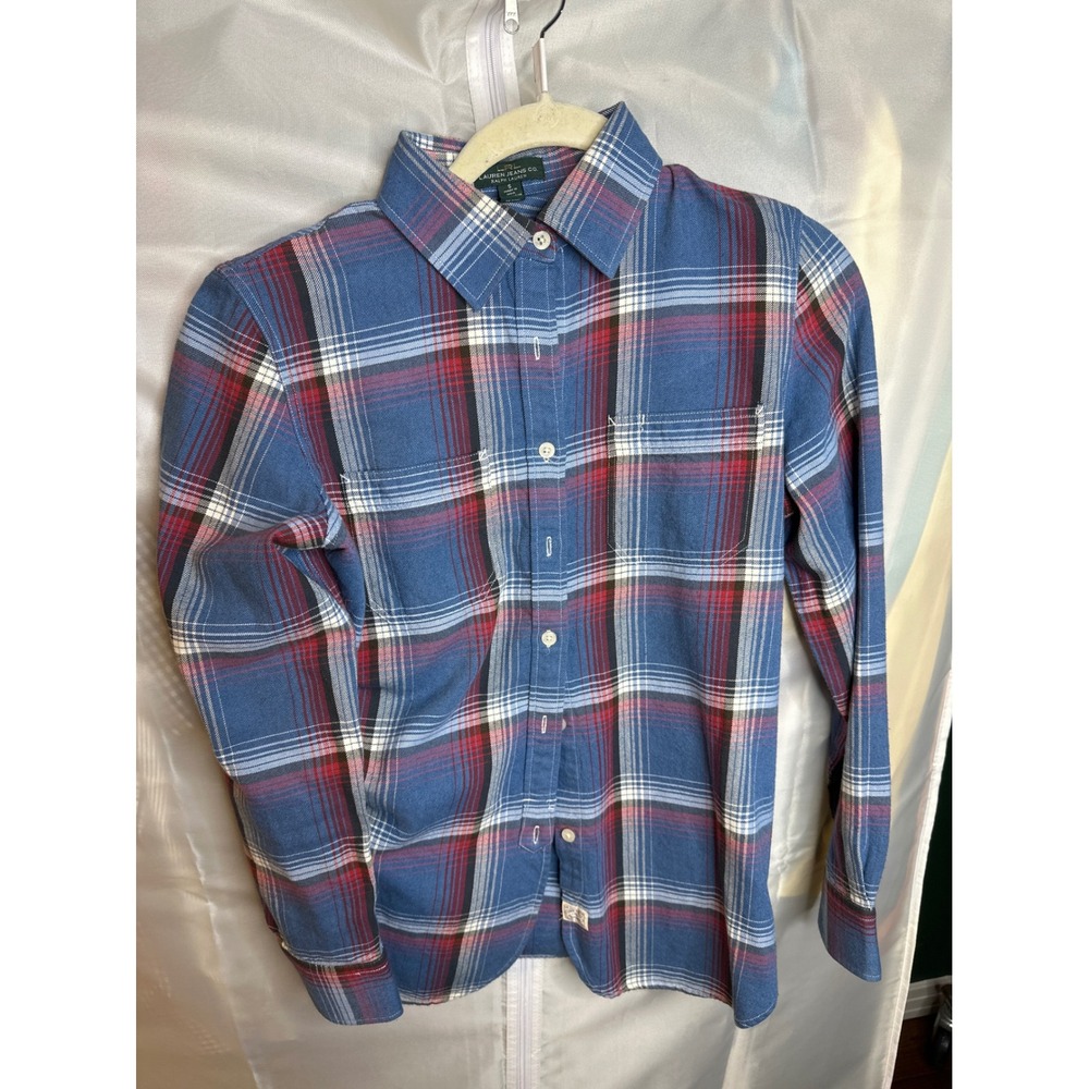 Lauren Ralph Lauren Jeans Co Blue Red Plaid Flannel Button Down Shirt Womens S